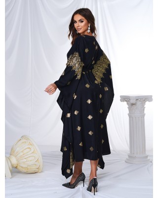 Asymmetric Gilded Bat Sleeve Dress ME00053