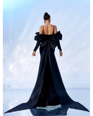 Back Bow Spaghetti Ruffled Evening Dress DH80117