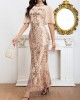 Apricot Cape Sequin A-line Prom Dress MCW1096