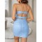 Blue Spaghetti Glitter Party Dress MCW1198