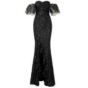 Off Shoulder Black Sequin Prom Dress WY69