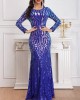 Blue Sequin A-line Prom Dress MCW1098