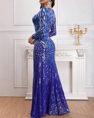 Blue Sequin A-line Prom Dress MCW1098