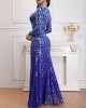 Blue Sequin A-line Prom Dress MCW1098