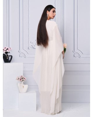 Applique V-neck Irregular Sleeve A-line Dress MES00444